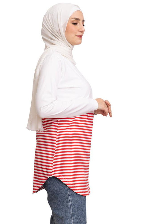 Racing Red Half Striped Long - Sleeve - Khotwh