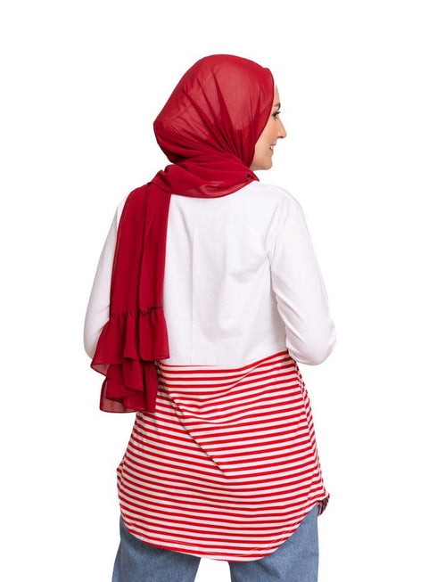 Racing Red Half Striped Long - Sleeve - Khotwh