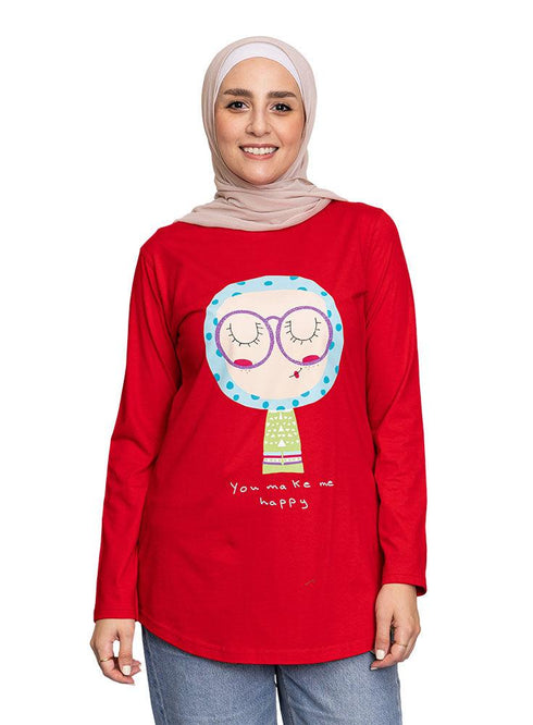 Racing Red Printed Long - Sleeve Design 37 - Khotwh