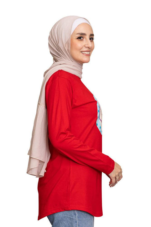 Racing Red Printed Long - Sleeve Design 37 - Khotwh