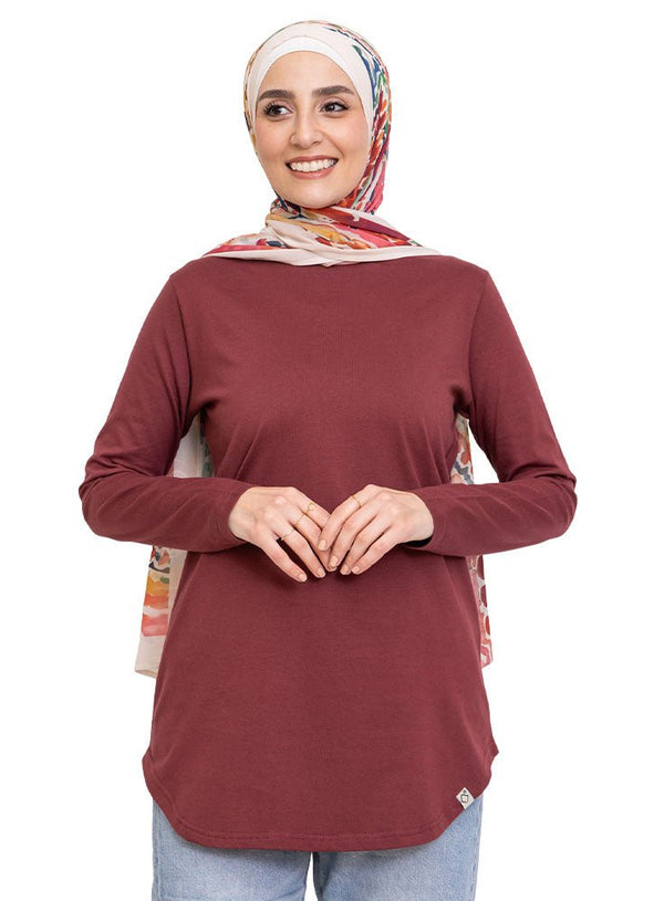 Reddish Brown Curved Long - Sleeve - Khotwh