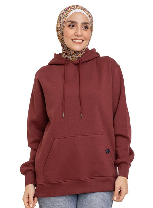 Reddish Brown Over Size Hoodie - Khotwh