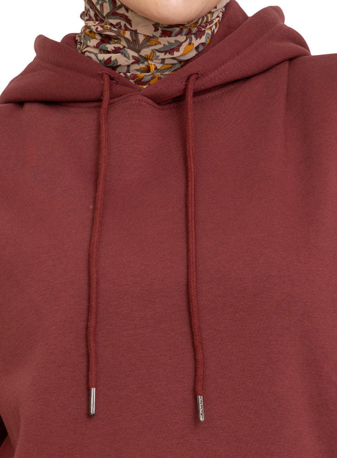 Reddish Brown Over Size Hoodie - Khotwh