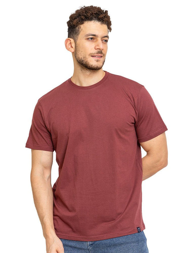Reddish Brown Regular Round T-shirt - Khotwh