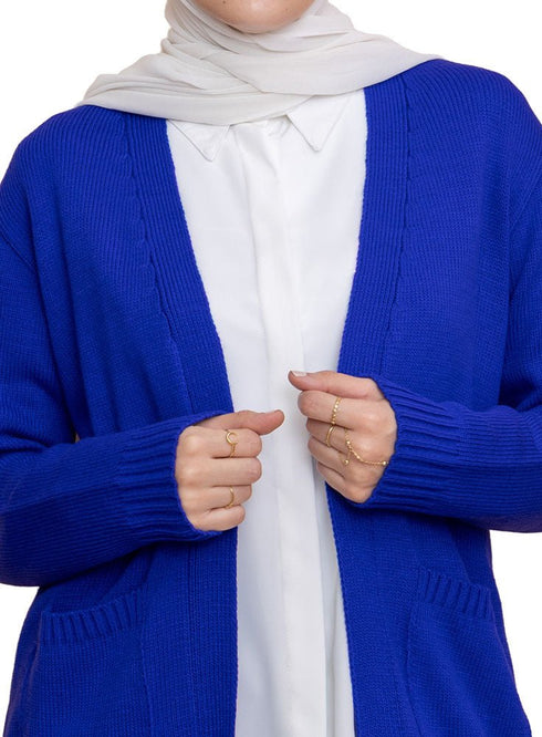 Royal Blue Basic Pocket Cardigan - Khotwh