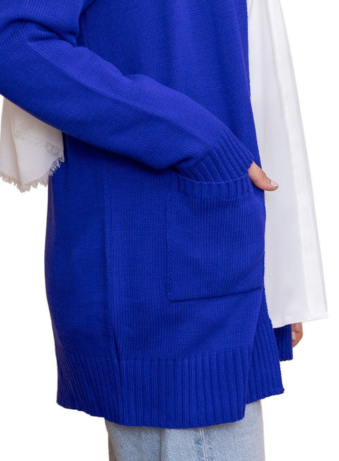 Royal Blue Basic Pocket Cardigan - Khotwh