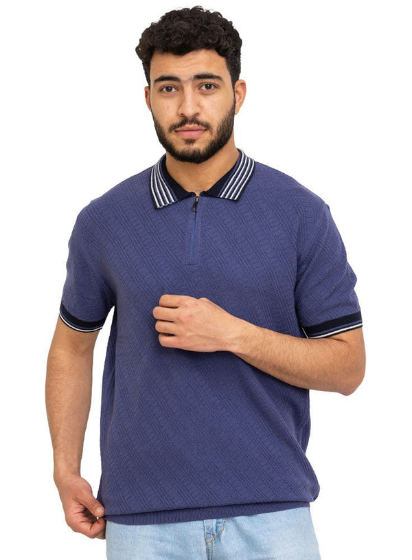 Royal Blue Design 7506Knit Polo Neck Zipper - T-Shirt - Khotwh