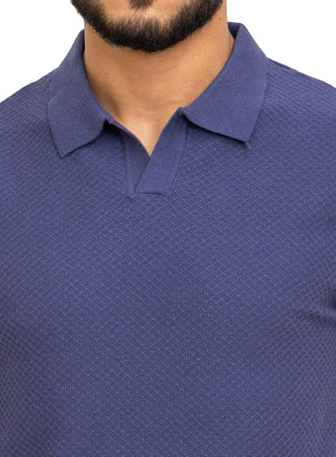 Royal Blue Design 7523Knit Polo Neck - T-Shirt - Khotwh