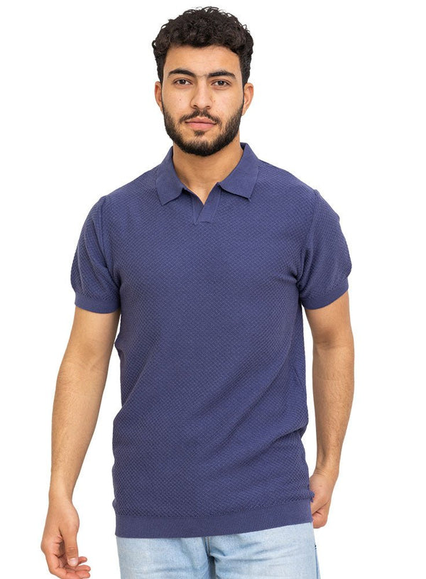 Royal Blue Design 7523Knit Polo Neck - T-Shirt - Khotwh