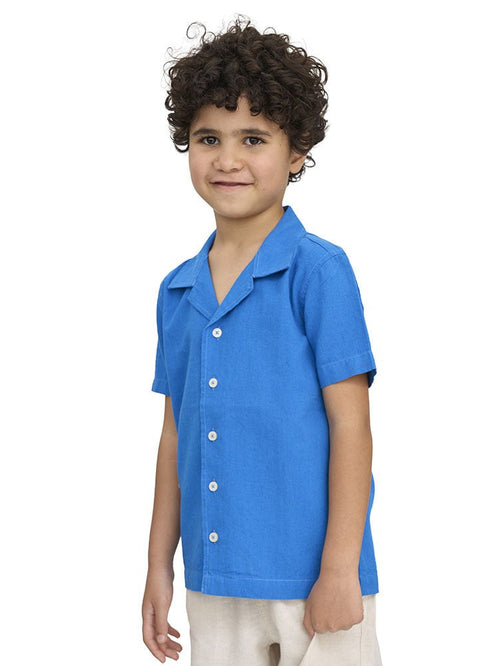Royal Blue Kids Linen Shirt - Khotwh