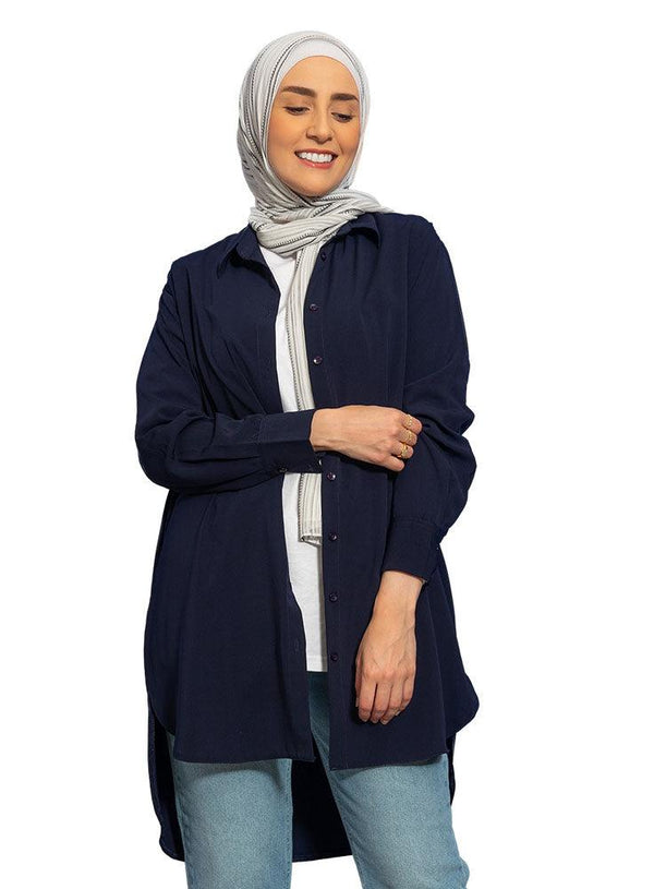 Royal Blue Long chiffon Blouse - Khotwh