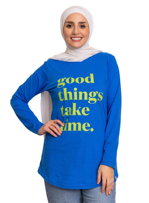 Royal Blue Printed Long - Sleeve Design 10 - Khotwh