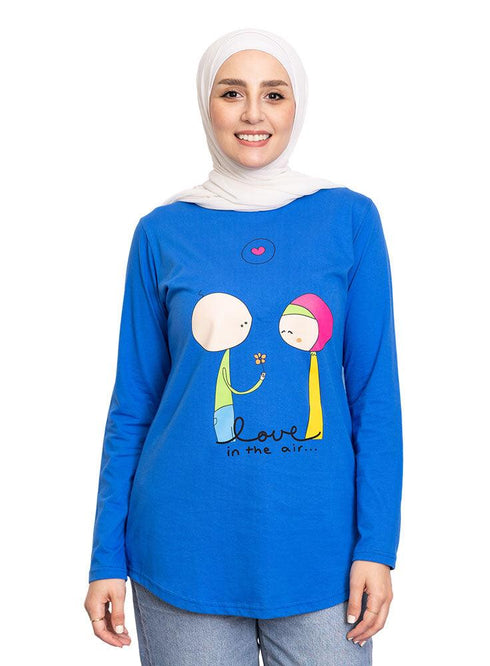 Royal Blue Printed Long - Sleeve Design 35 - Khotwh