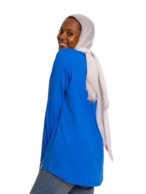 Royal Blue Printed Long - Sleeve Design 9 - Khotwh