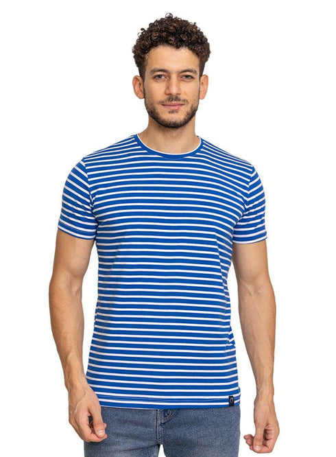 Royal Blue Striped Round T-shirt - Khotwh