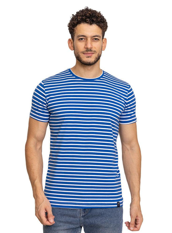 Royal Blue Striped Round T-shirt - Khotwh