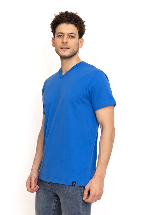Royal Blue V - neck T-Shirt - Khotwh