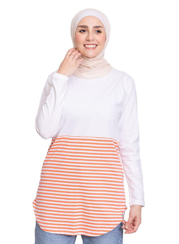 Salmon Half Striped Long - Sleeve - Khotwh