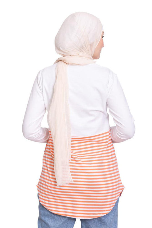 Salmon Half Striped Long - Sleeve - Khotwh