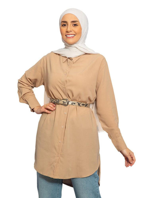 Sand Long chiffon Blouse - Khotwh