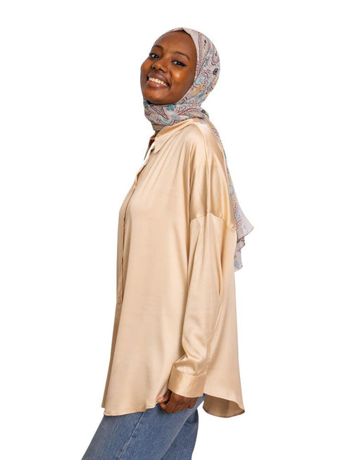 Sand Satin Collar Blouse - Khotwh