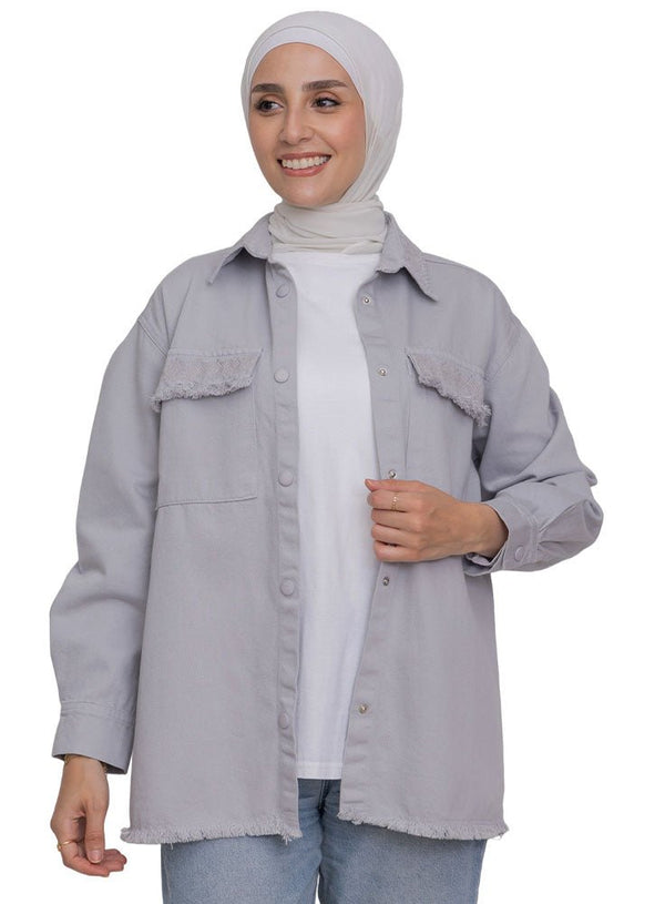 Silver Embroidered Gabardine Shirt - Khotwh