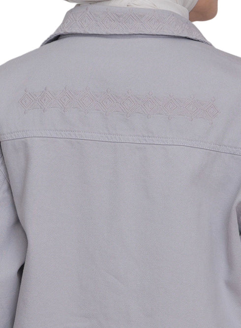 Silver Embroidered Gabardine Shirt - Khotwh