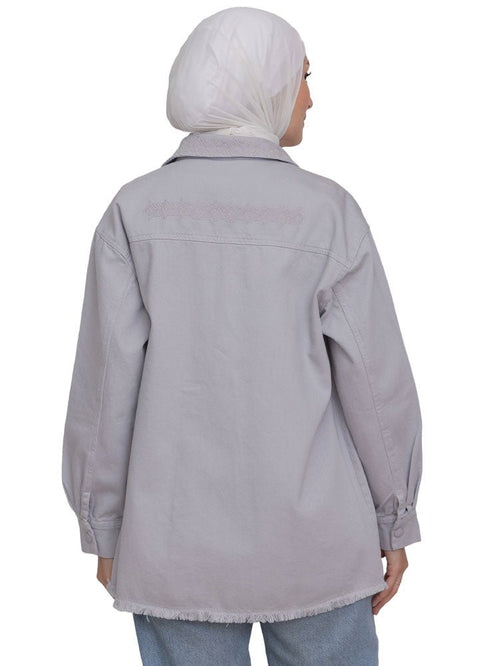 Silver Embroidered Gabardine Shirt - Khotwh