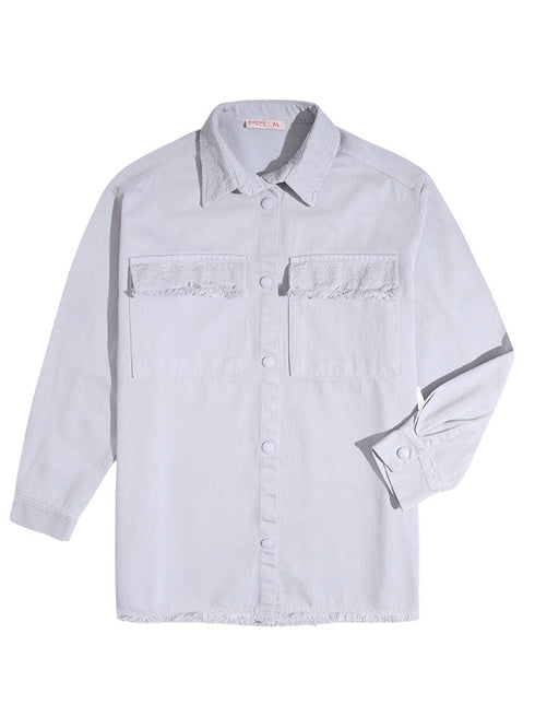 Silver Embroidered Gabardine Shirt - Khotwh