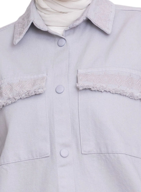 Silver Embroidered Gabardine Shirt - Khotwh