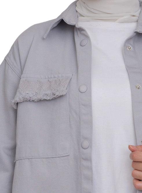 Silver Embroidered Gabardine Shirt - Khotwh