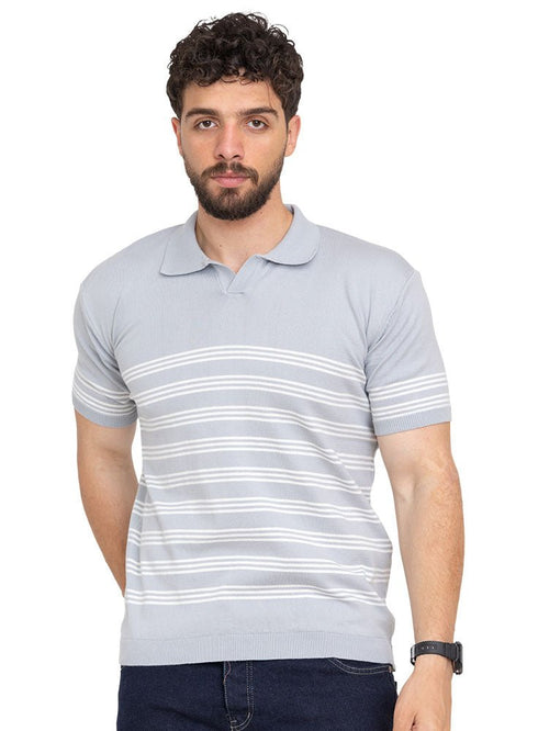 Silver Striped F - S.Knit Polo T-shirt - Khotwh