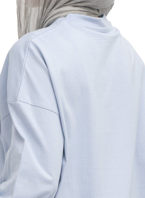 Sky Blue V-Over Size Long-Sleeve - Khotwh