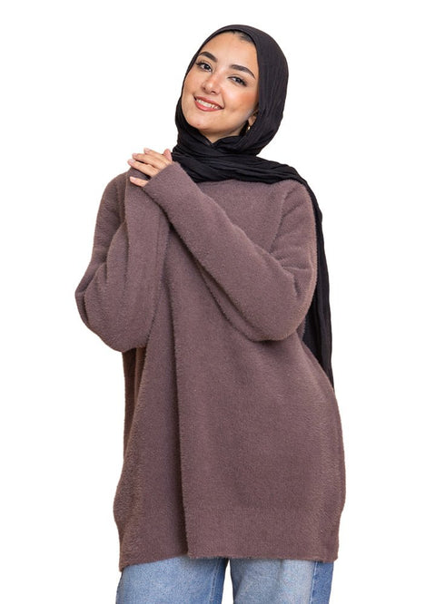Soft Mauve Fluffy Over Size Pullover - Khotwh