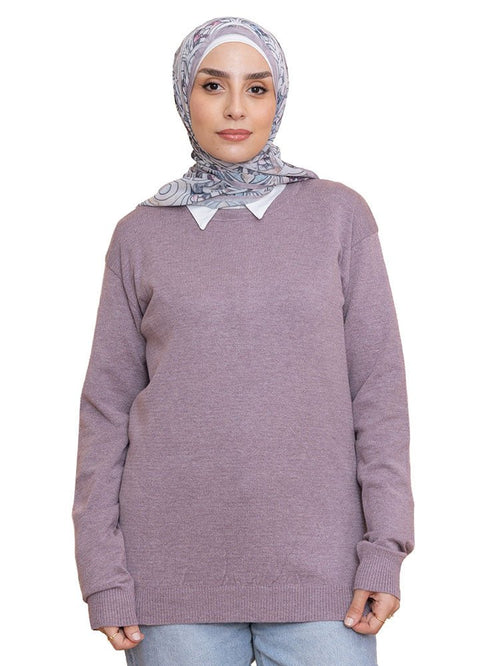 Soft Mauve Round Knit Pullover - Khotwh