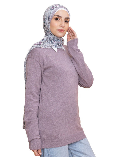 Soft Mauve Round Knit Pullover - Khotwh