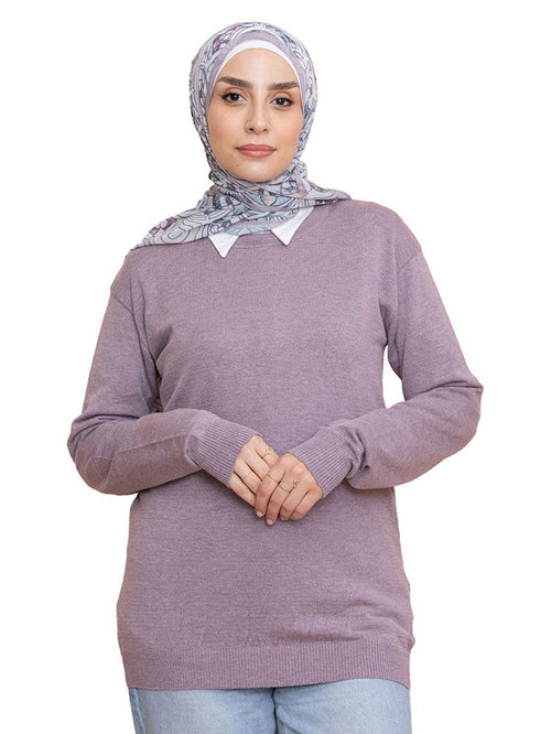 Soft Mauve Round Knit Pullover - Khotwh