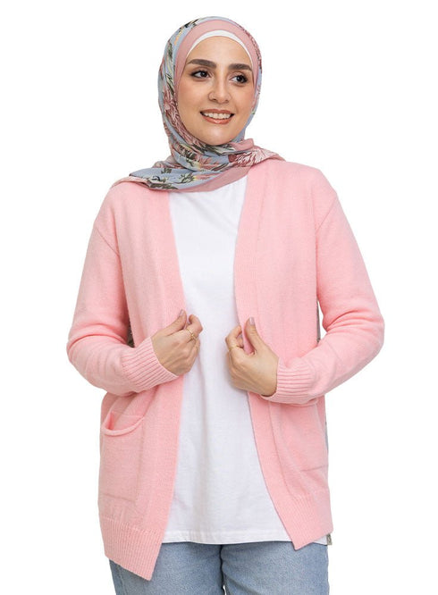 Soft Pink Basic Pocket Cardigan - Khotwh