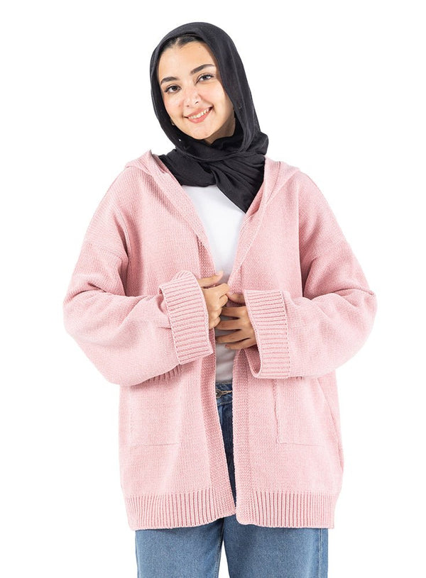 Soft Pink Pocket Velvet Cardigan - Khotwh