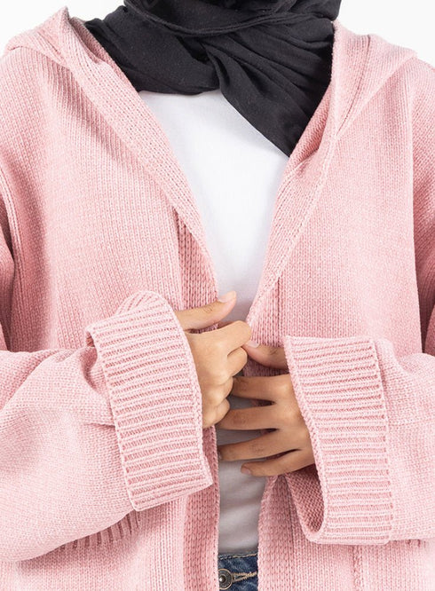 Soft Pink Pocket Velvet Cardigan - Khotwh