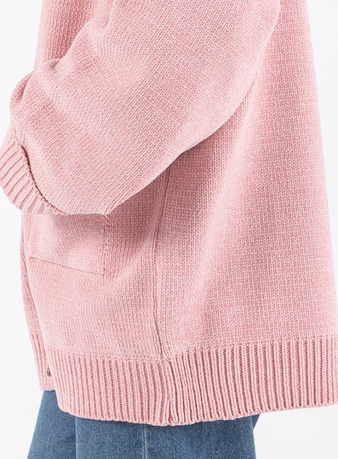 Soft Pink Pocket Velvet Cardigan - Khotwh