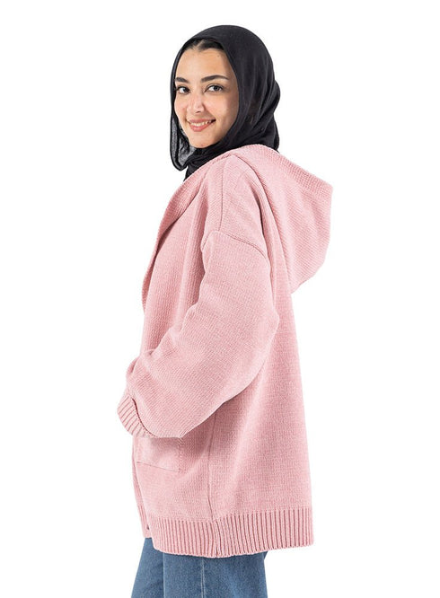 Soft Pink Pocket Velvet Cardigan - Khotwh