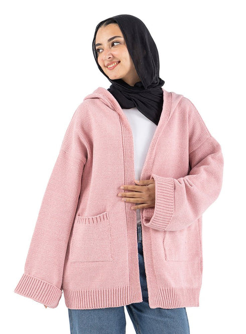 Soft Pink Pocket Velvet Cardigan - Khotwh