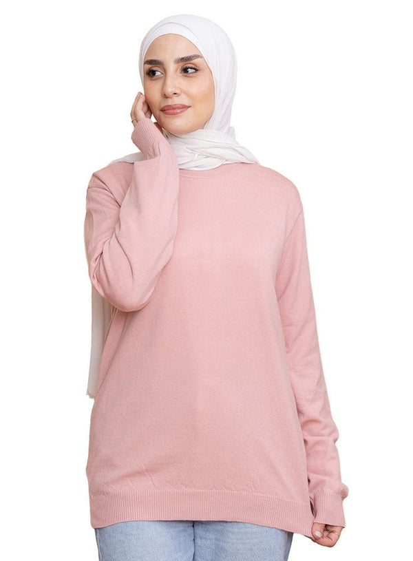 Soft Pink Round Knit Pullover - Khotwh