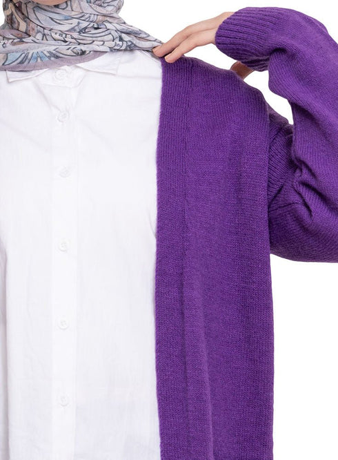 Sparkle Purple Basic Pocket Cardigan - Khotwh