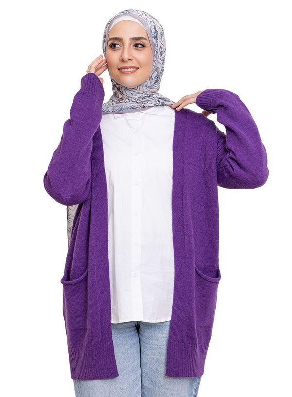 Sparkle Purple Basic Pocket Cardigan - Khotwh