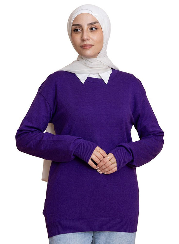 Sparkle Purple Round Knit Pullover - Khotwh