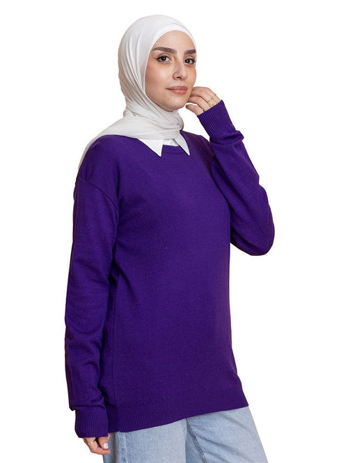 Sparkle Purple Round Knit Pullover - Khotwh