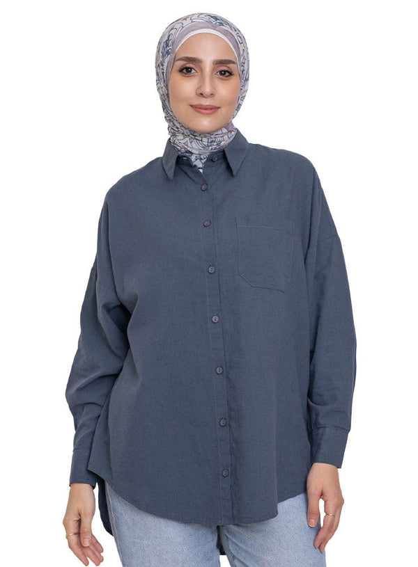 Storm Weather Linen Pocket Over Size Shirt - Khotwh