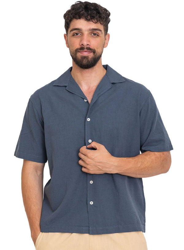 Storm Weather Tennis Collar Linen Shirt - Khotwh